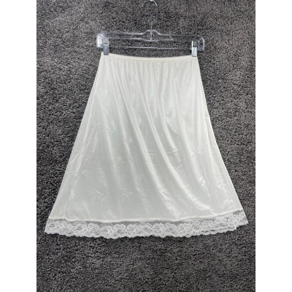 Vintage Mel-Lin A-Line Slip Skirt Women's Medium White Satin 100% Nylon Lace Hem